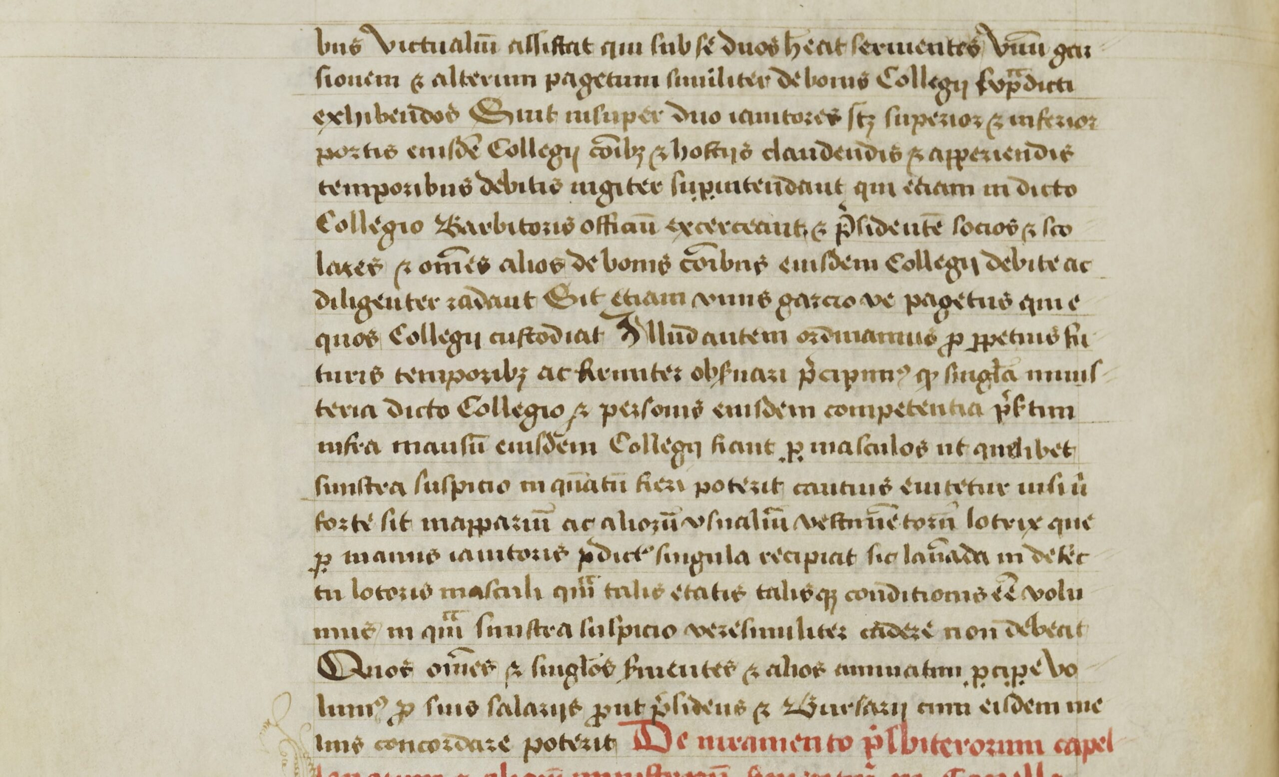 Clause regarding college servants in the original Magdalen College statutes, as written by the founder William Waynflete.