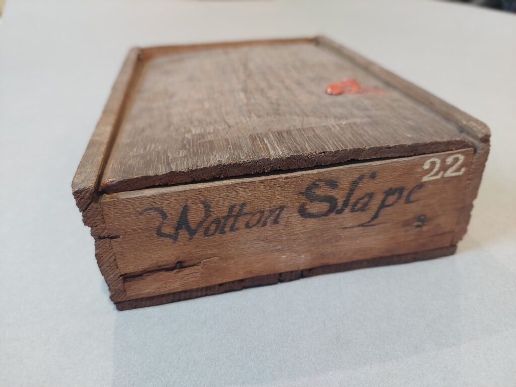 Magdalen College Archives, deed box for properties in Wootton and Slape