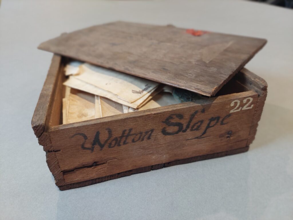 Magdalen College Archives, deed box for properties in Wootton and Slape
